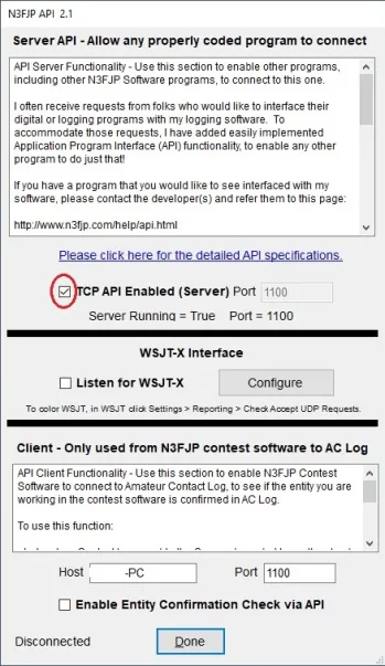 ACLog API Settings