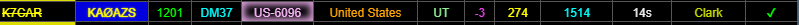 GridTracker2 Call Roster line showing that K7CAR is now worked by KA0AZS