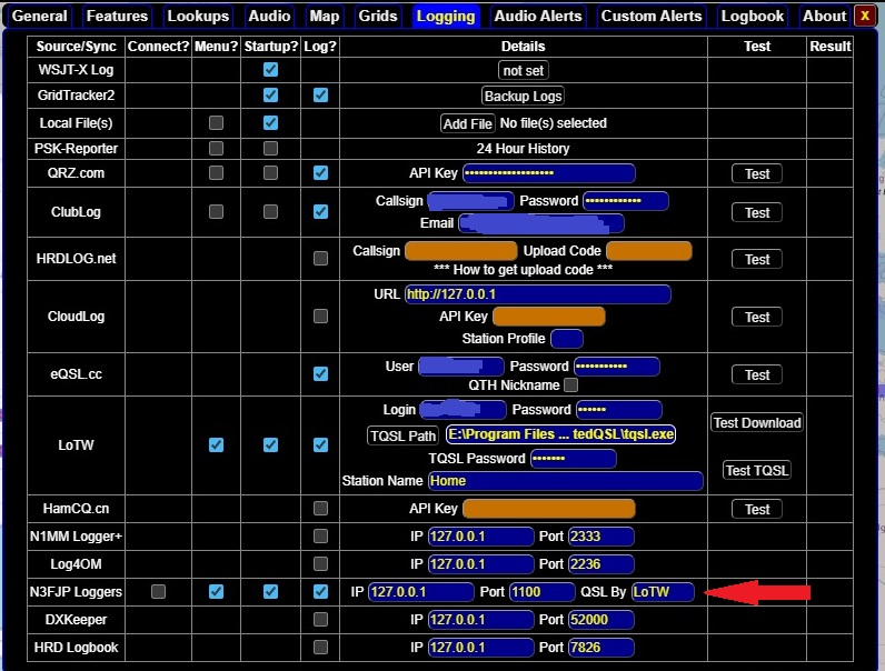GridTracker2 Logging Settings