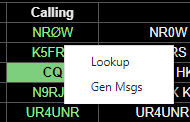 "The menu when right-clicking in the calling column"