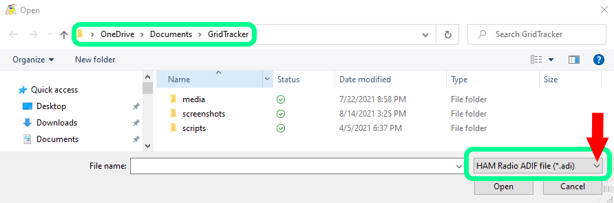 "The Open Dialog showing ADI files only"