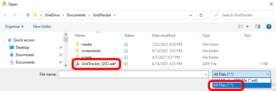 "The Open Dialog showing all files"