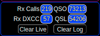 "GridTracker Logbook status area showing 73213 QSOs logged and 54206 QSLs"