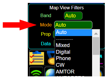 "GridTracker Map View Filters highlighting mode options"