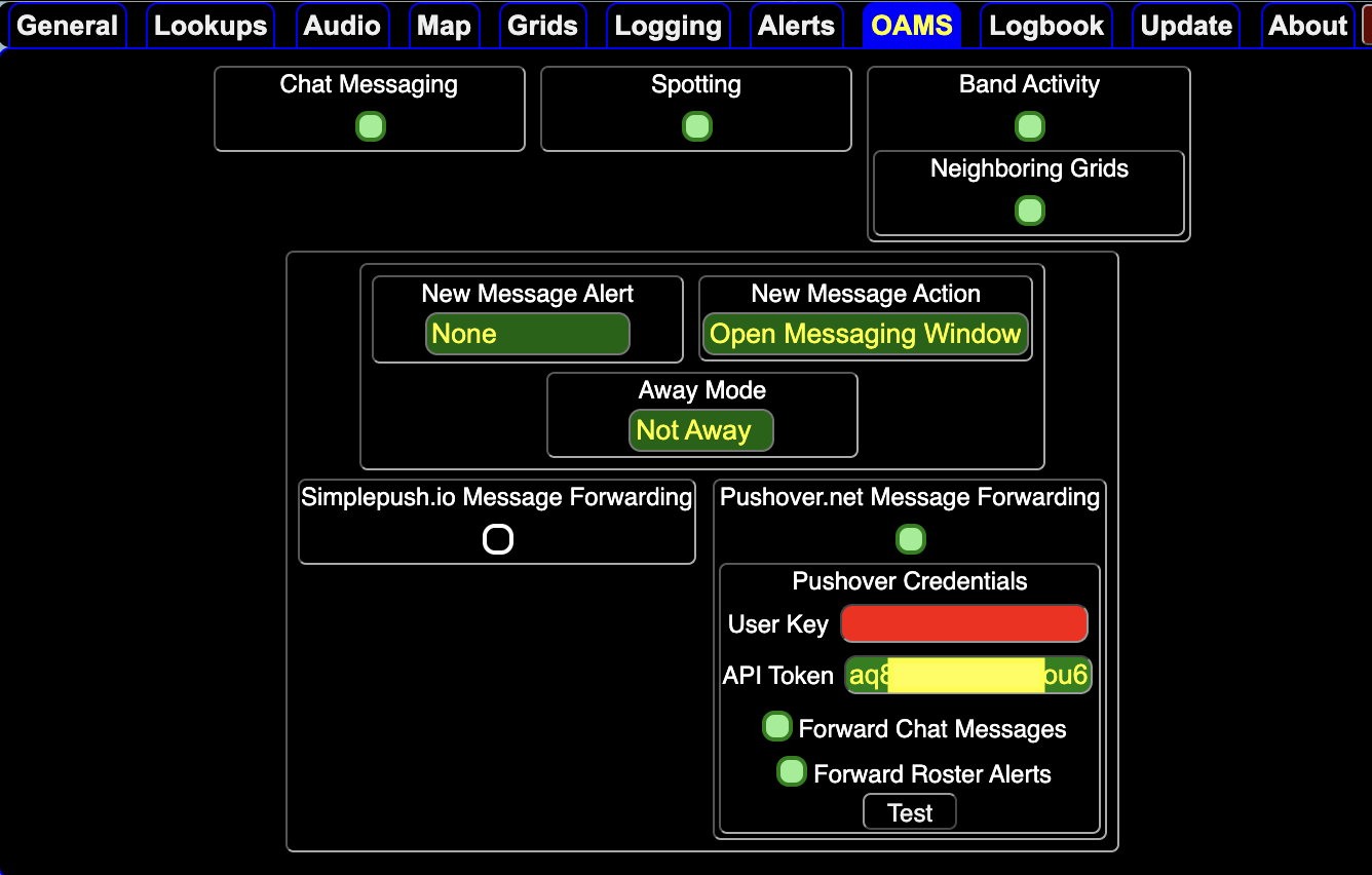 GridTracker Pushover Settings API Token