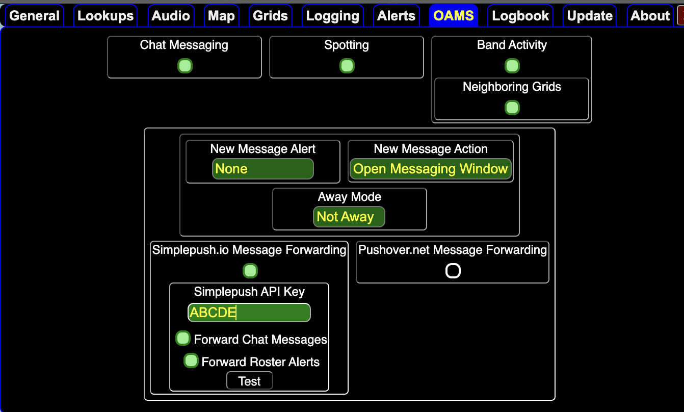 SimplePush Settings in GridTracker