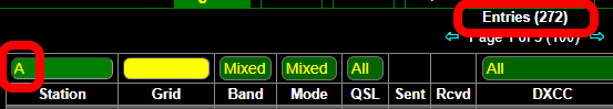 "Logbook with callsign filter containing AA and 27 log entries matching"