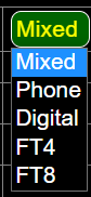 "Mode dropdown from logbook header"