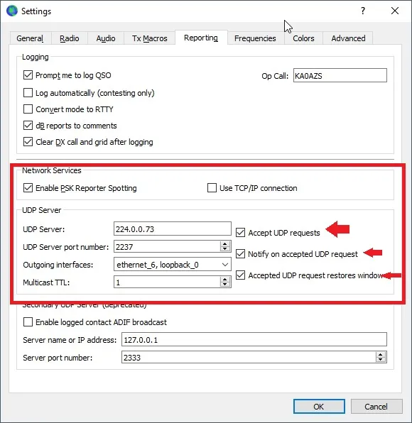 WSJT-X Reporting Settings